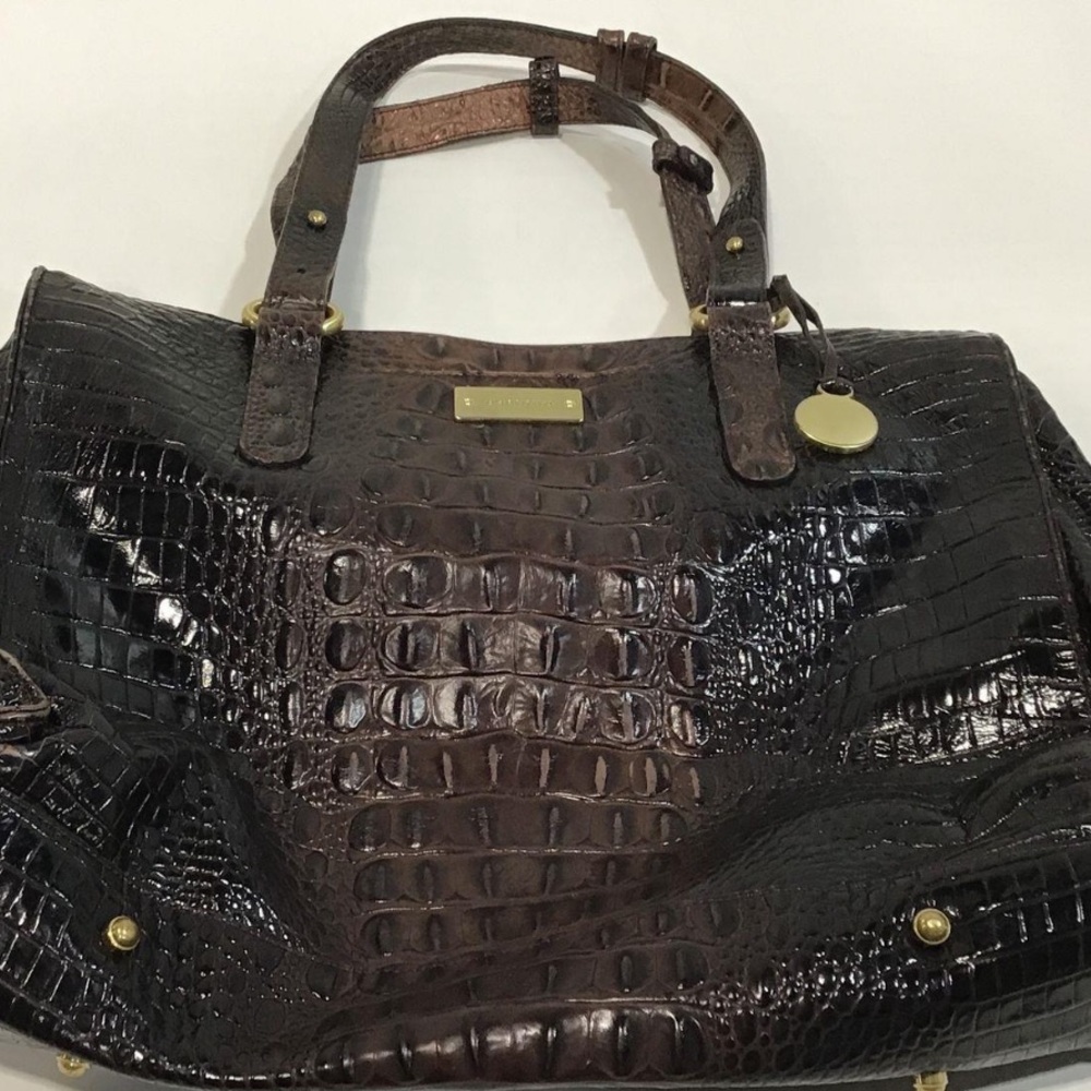Brahmin Elegant Brown Crocodile-Embossed Women's Bag Melbourne Zip Top Tote